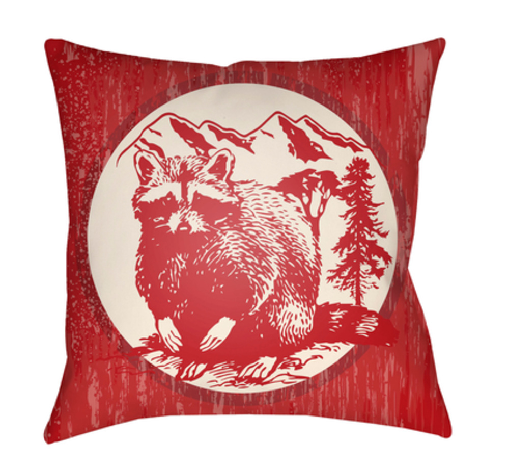 LGCB2005-2222  Lodge Cabin Raccoon Ridge Poly Filled Pillow - Bright Red & Beige - 22 x 22 in.