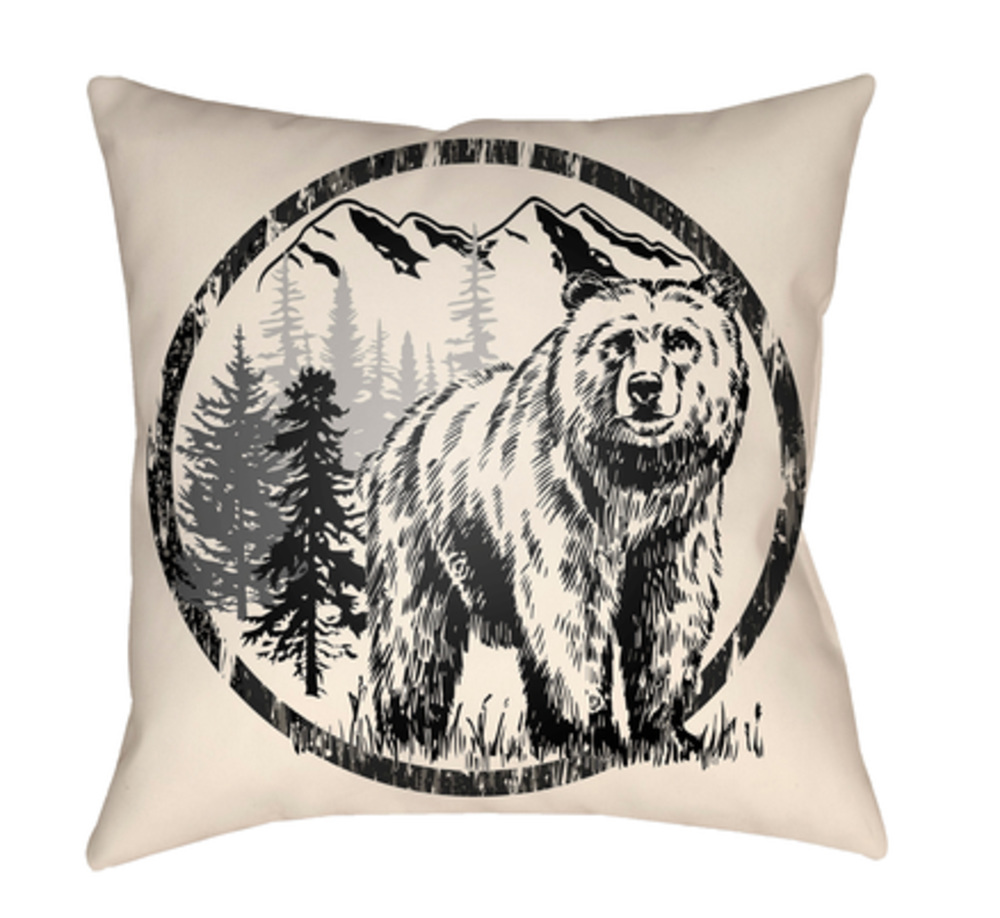 LGCB2011-2020  Lodge Cabin Bear Poly Filled Pillow - Black & Beige - 20 x 20 in.