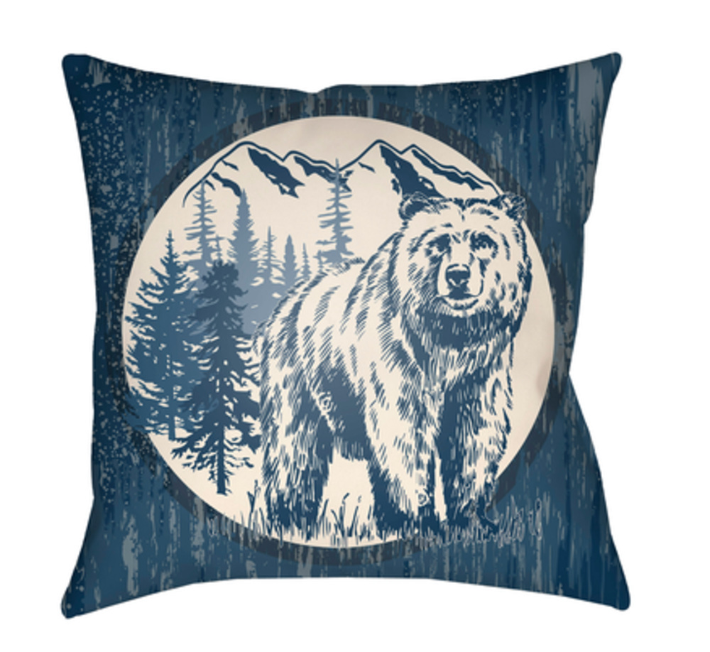 LGCB2012-2020  Lodge Cabin Bear Poly Filled Pillow - Navy & Beige - 20 x 20 in.