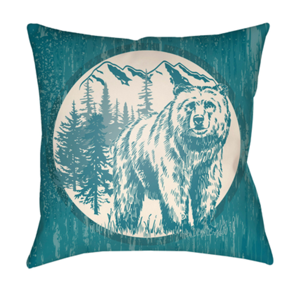 LGCB2013-1616  Lodge Cabin Bear Poly Filled Pillow - Teal & Beige - 16 x 16 in.