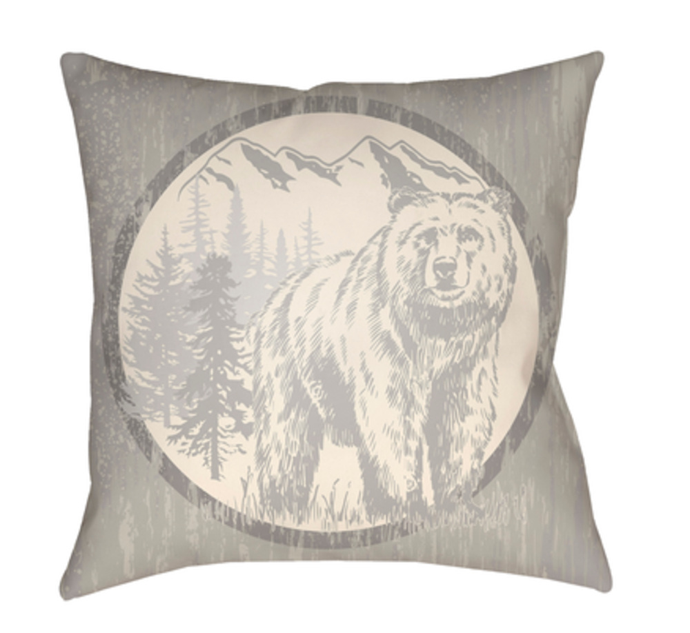 LGCB2014-2020  Lodge Cabin Bear Poly Filled Pillow - Light Gray & Beige - 20 x 20 in.