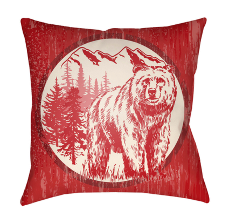 LGCB2016-2020  Lodge Cabin Bear Poly Filled Pillow - Bright Red & Beige - 20 x 20 in.