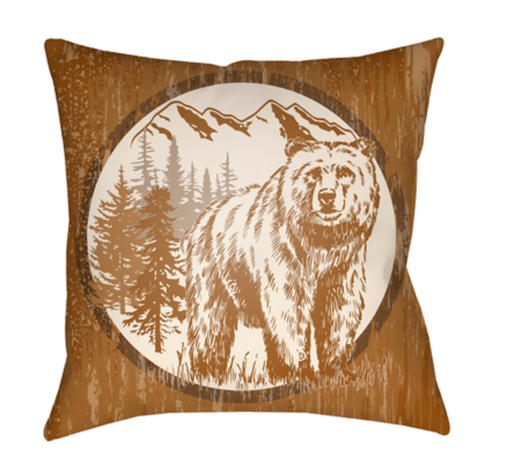 LGCB2017-1818  Lodge Cabin Bear Poly Filled Pillow - Tan & Beige - 18 x 18 in.