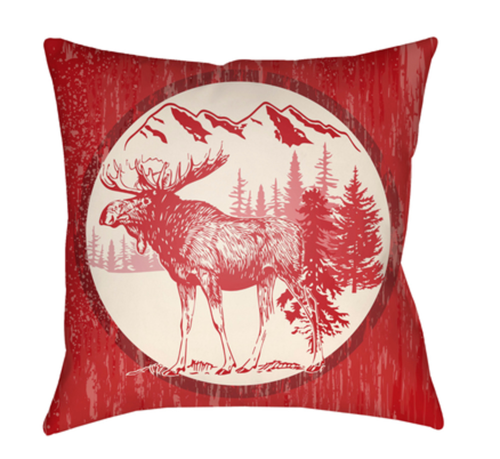 LGCB2021-2222  Lodge Cabin Moose Poly Filled Pillow - Bright Red & Beige - 22 x 22 in.