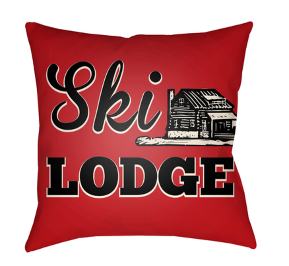 LGCB2041-2020  Lodge Cabin Ski Lodge Poly Filled Pillow - Bright Red  Beige & Black - 20 x 20 in.
