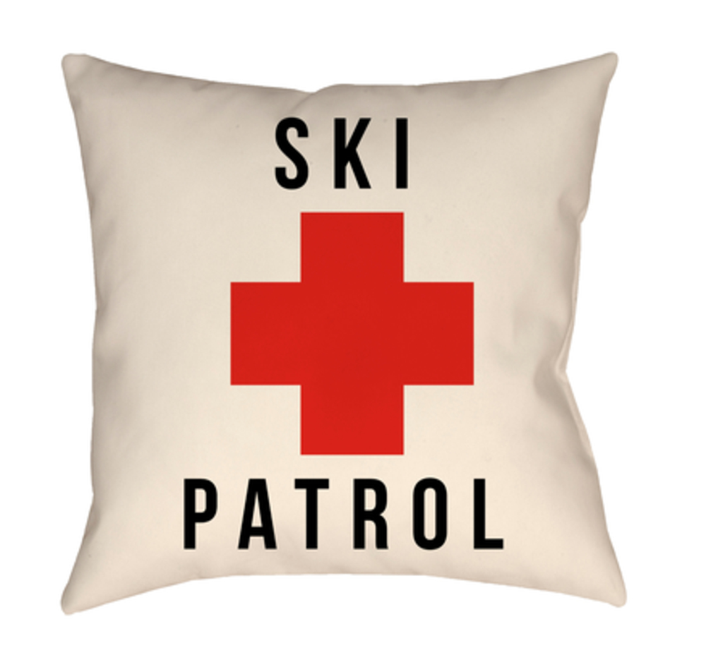 LGCB2044-2020  Lodge Cabin Ski Patrol Poly Filled Pillow - Bright Red  Beige & Black - 20 x 20 in.