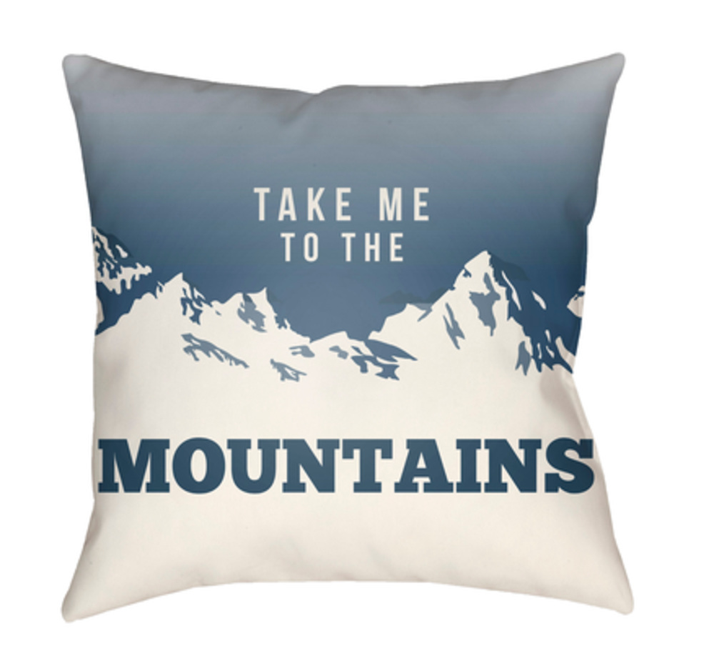 Lodge Cabin Mountain Poly Filled Pillow - Denim & Beige - 20 x 20 in.