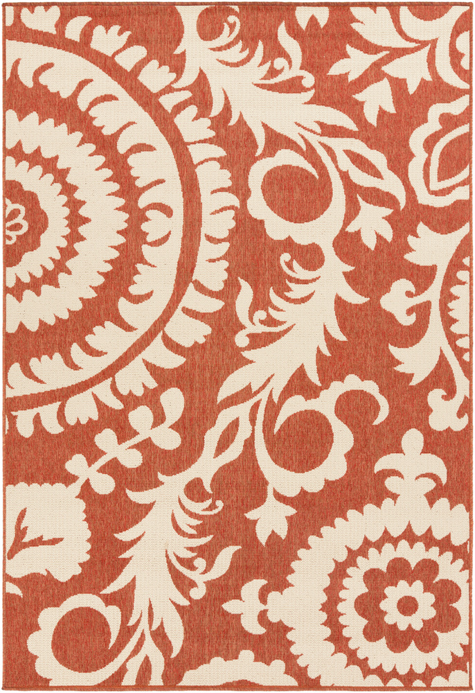 ALF9613-89129 Alfresco 8 ft. 9 in. x 12 ft. 9 in. Machine Made Global Rectangle Area Rug, Rust & Cream