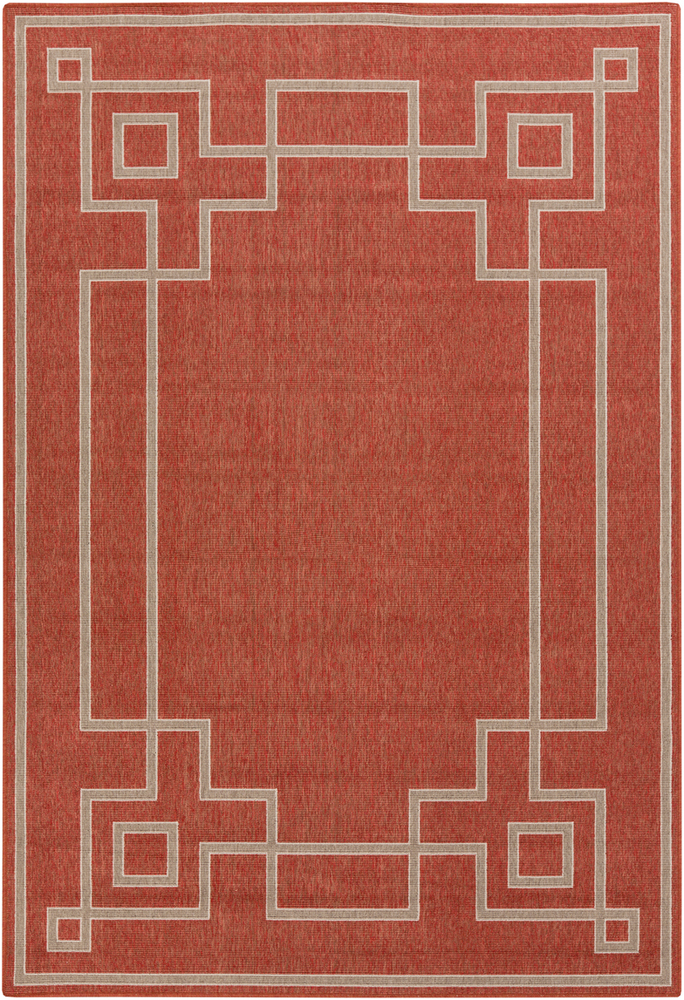 ALF9631-89SQ Alfresco 8 ft. 9 in. Square Machine Made Border Area Rug, Rust, Camel & Cream