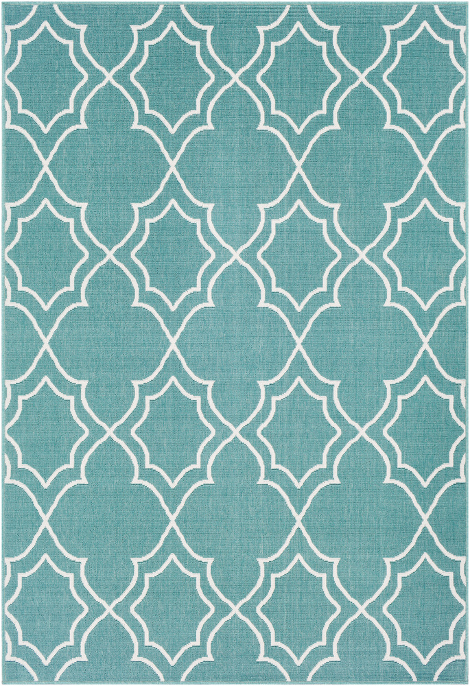 ALF9653-73SQ 7 ft. 3 in. Square Alfresco Square Machine Made Indoor & Outdoor Area Rug, Teal & White -  Livabliss