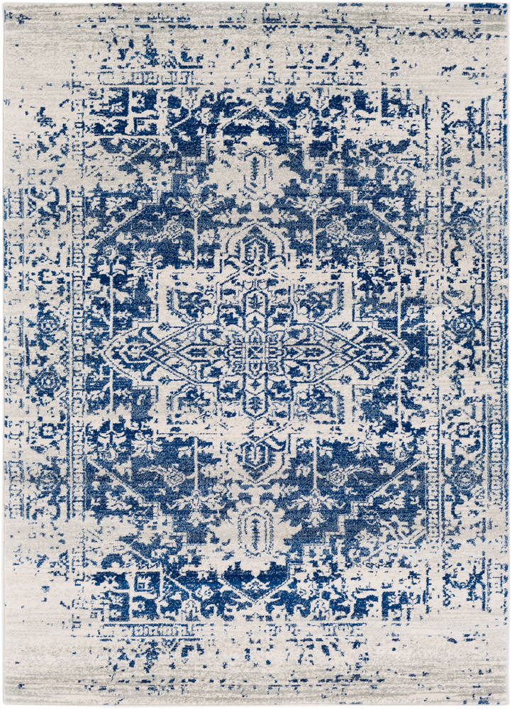 HAP1021-53RD 5 ft. 3 in. x 5 ft. 3 in. Harput Round Machine Made Updated Traditional Area Rug, Dark Blue, Light Gray & Beige -  Livabliss