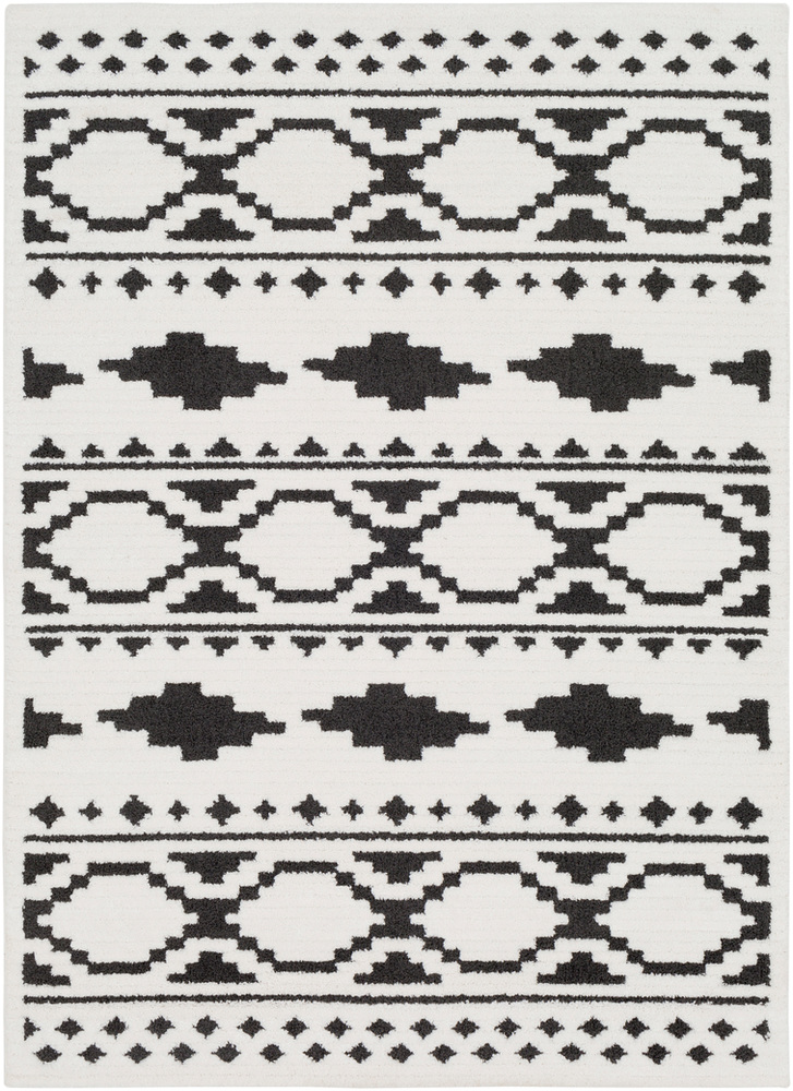 MCS2305-710103 7 ft. 10 in. x 10 ft. 3 in. Moroccan Shag Rectangle Machine Made Bohemian & Global Area Rug, Black, Charcoal & White -  Livabliss