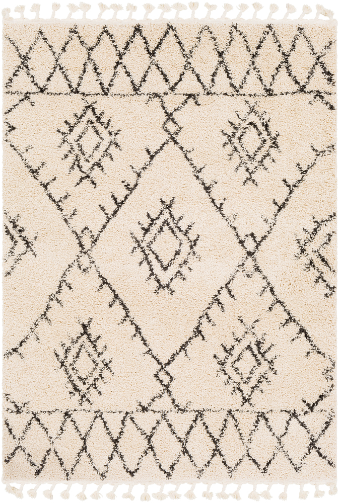 BBE2305-5373 5 ft. 3 in. x 7 ft. 3 in. Berber Shag Rectangle Machine Made Bohemian & Global Area Rug, Charcoal & Beige -  Livabliss