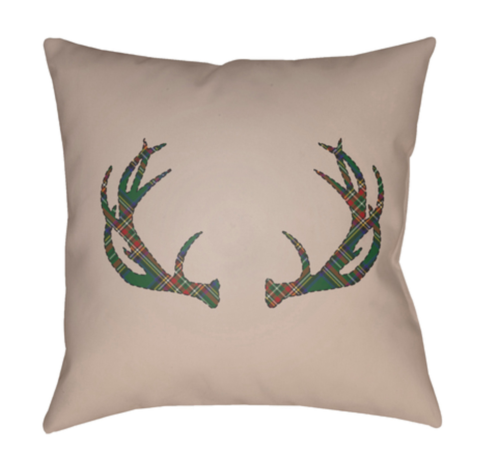 PLAID035-2020 Antlers 20 x 20 x 4 in. Throw Pillow, Tan - Medium