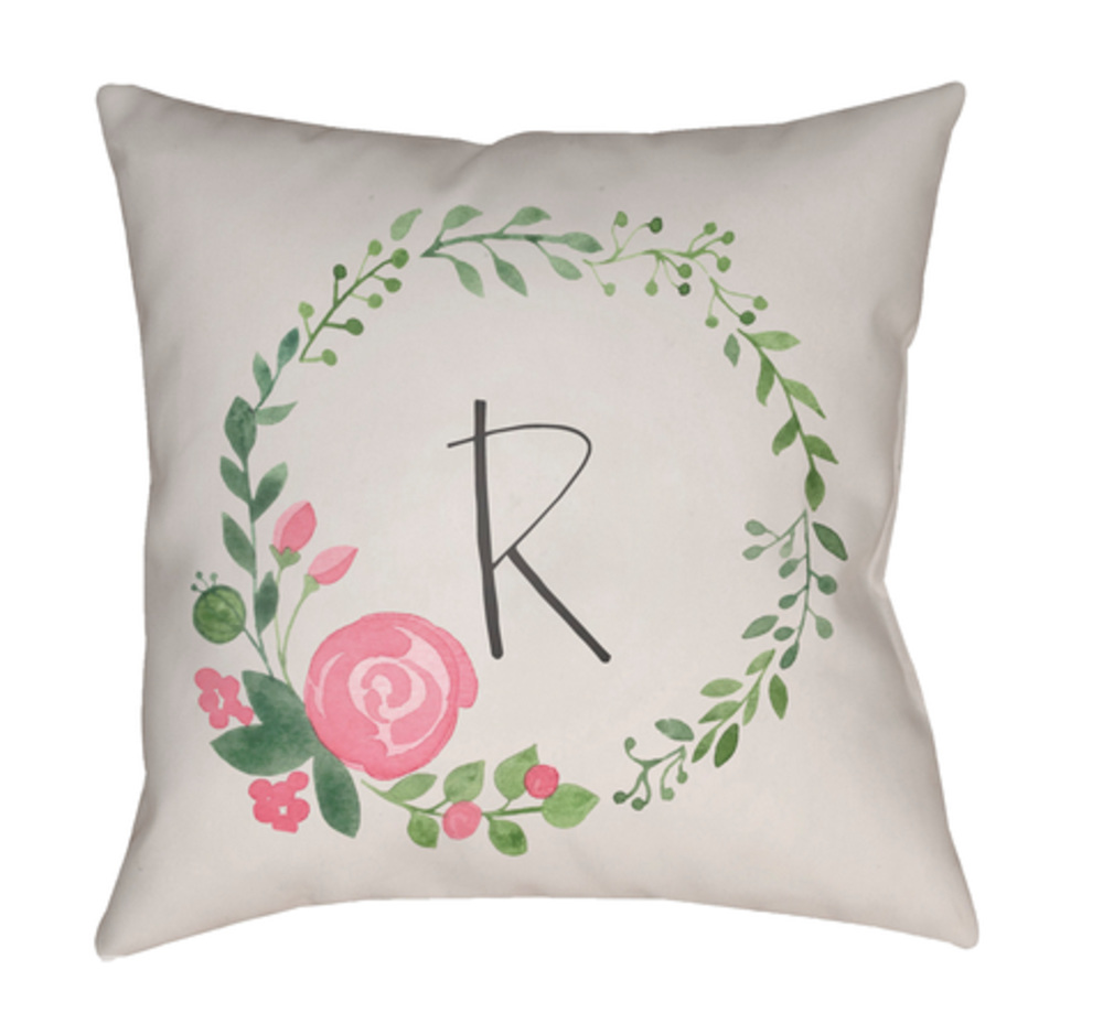 Surya Initials II In Flower Wreath Outdoor Pillow