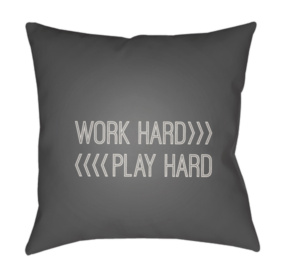 QTE028-1818 Work Play 18 x 18 x 4 in. Throw Pillow, Grey - Medium