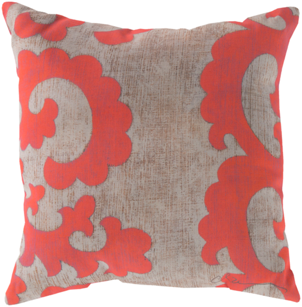 RG019-2020 20 x 20 x 4 in. Rain Contemporary Square Throw Pillow, Bright Orange & Beige