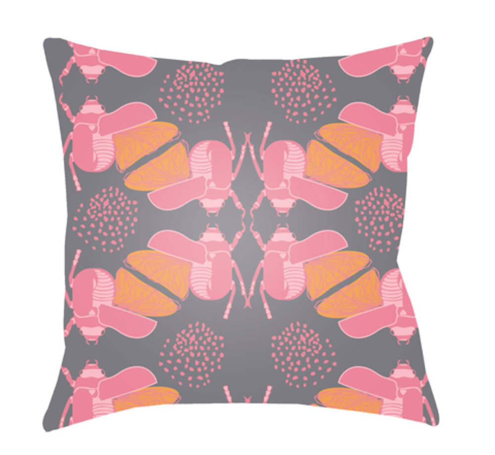 DO003-2222 22 x 22 x 5 in. Doodle Abstract Square Throw Pillow, Bright Pink, Medium Gray & Peach