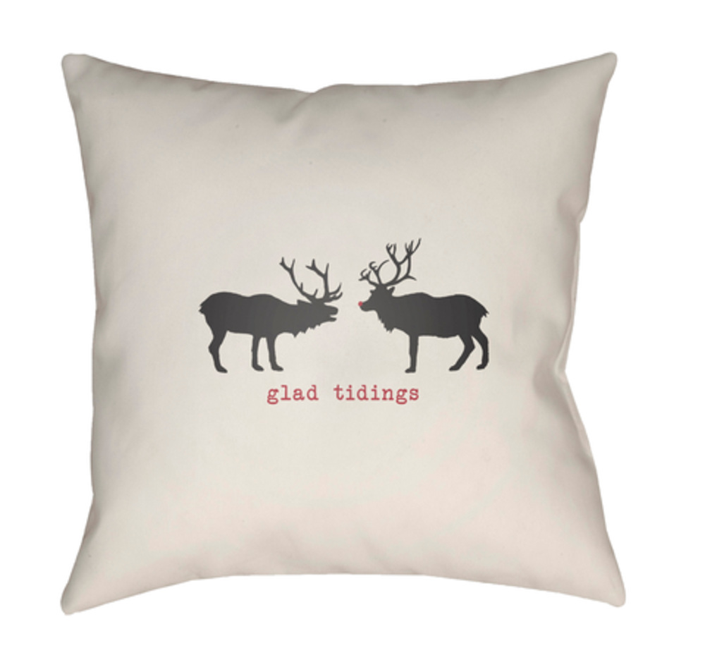HDY080-1818 18 x 18 x 4 in. Reindeer Square Throw Pillow, White, Black & Red