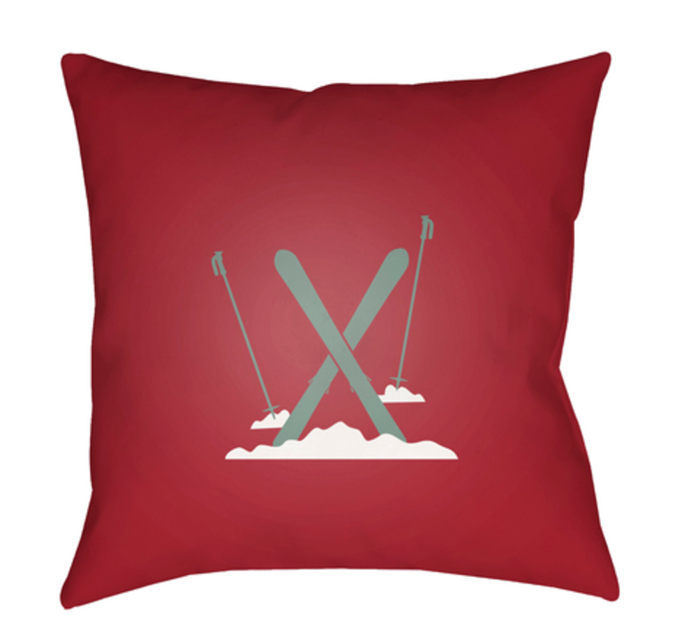 HDY095-1818 18 x 18 x 4 in. Ski Square Throw Pillow, Red, Green & White