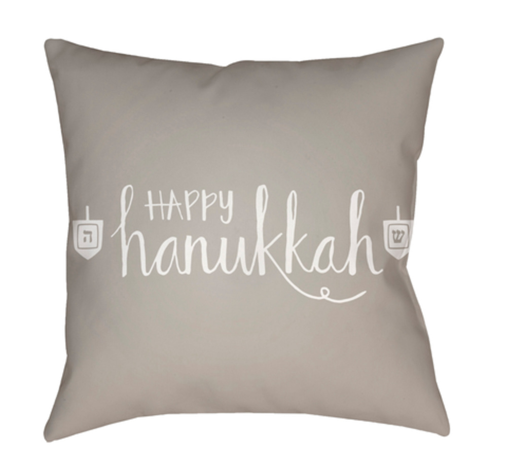 HDY028-2020 Happy Hannukah Medium Throw Pillow, 20 x 20 x 4 in. - Beige & White