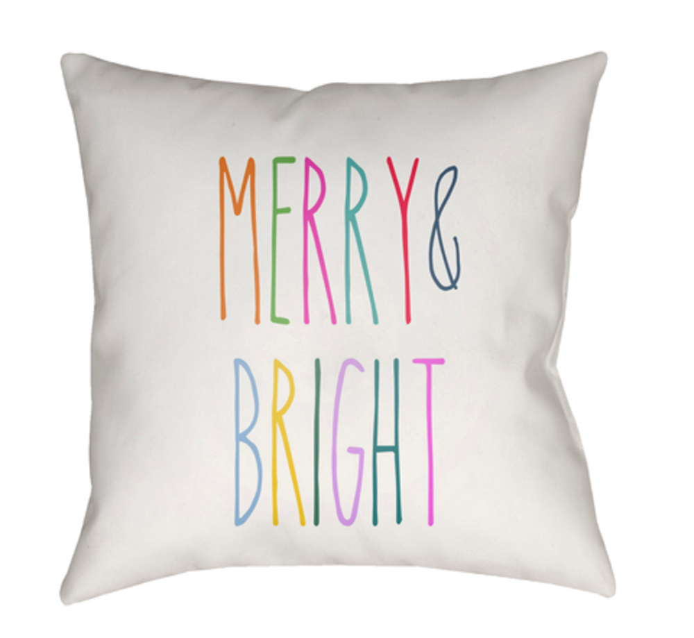 HDY062-2020 Merry Bright Medium Throw Pillow, 20 x 20 x 4 in. - White & Multicolor