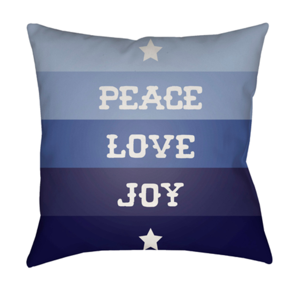 HDY077-2020 Peace Love Joy Medium Throw Pillow, 20 x 20 x 4 in. - Blue & White