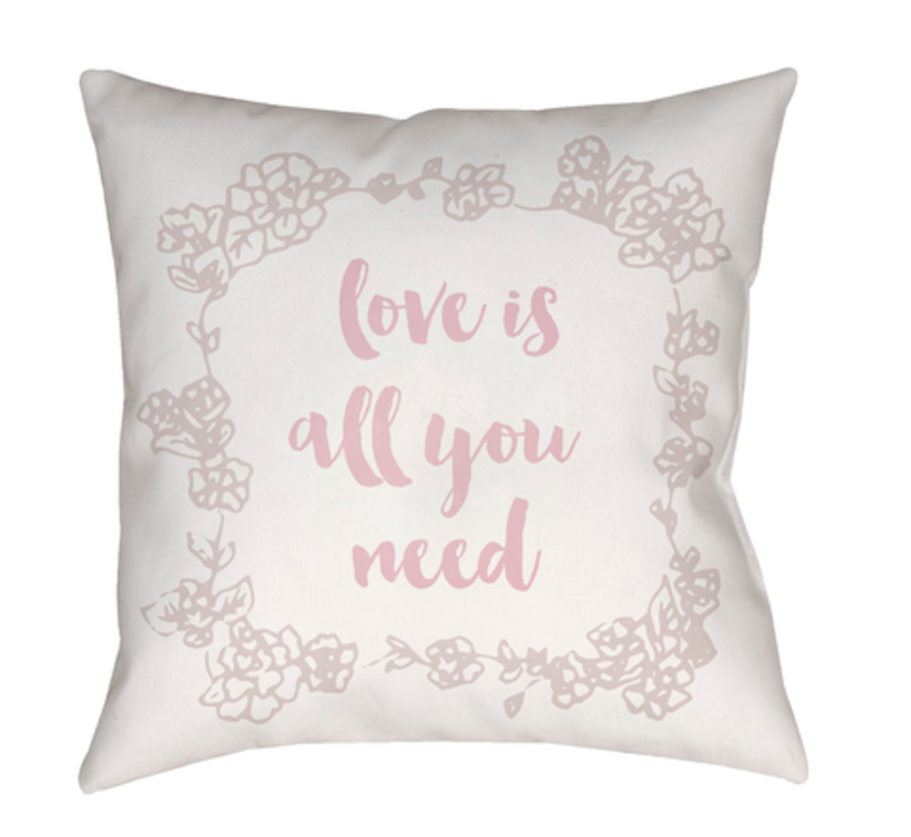 QTE041-1818 Love All You Need Medium Throw Pillow, 18 x 18 x 4 in. - Pink, Tan & White