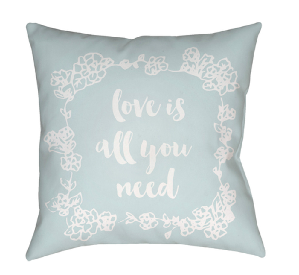 QTE043-2020 Love All You Need Medium Throw Pillow, 20 x 20 x 4 in. - Blue & White