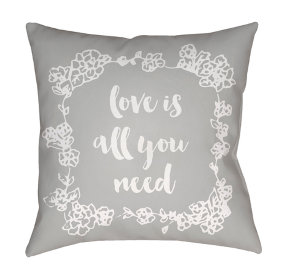 QTE044-1818 Love All You Need Medium Throw Pillow, 18 x 18 x 4 in. - Gray & White