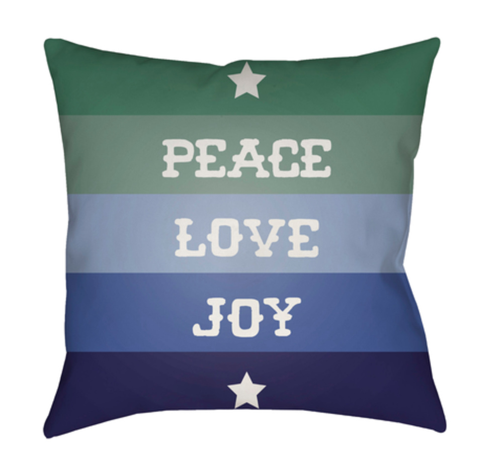 HDY078-2020 Peace Love Joy Medium Throw Pillow, 20 x 20 x 4 in. - Blue, Green & White