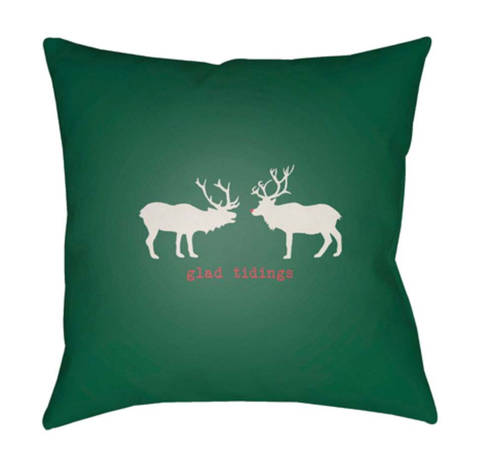 HDY082-2020 Reindeer Medium Throw Pillow, 20 x 20 x 4 in. - Green, White & Red