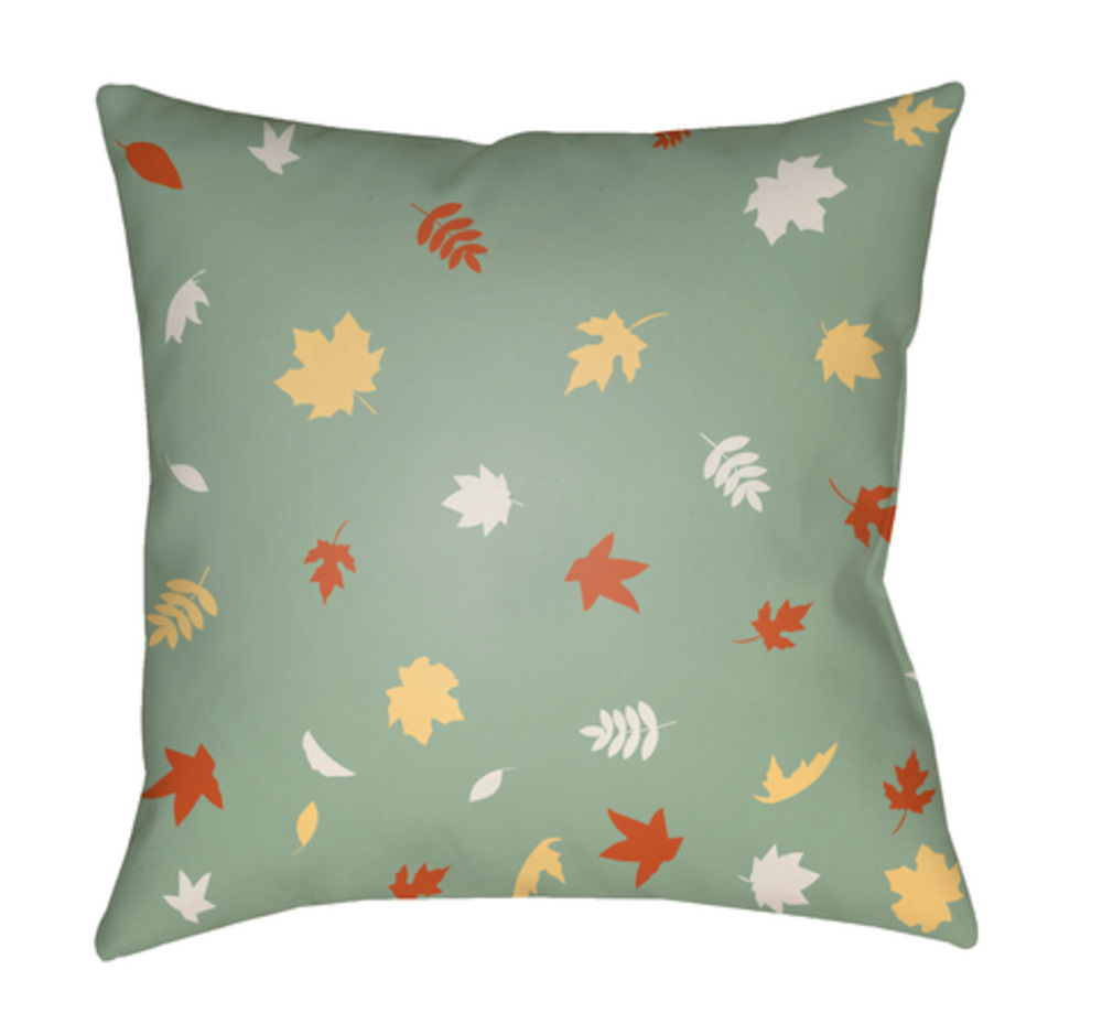 FROND004-1818 Falling Leaves Medium Throw Pillow, 18 x 18 x 4 in. - Green, Orange & Yellow