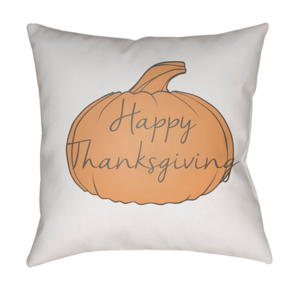 HPY004-1818 Happy Thanksgiving Medium Throw Pillow, 18 x 18 x 4 in. - White, Orange & Gray