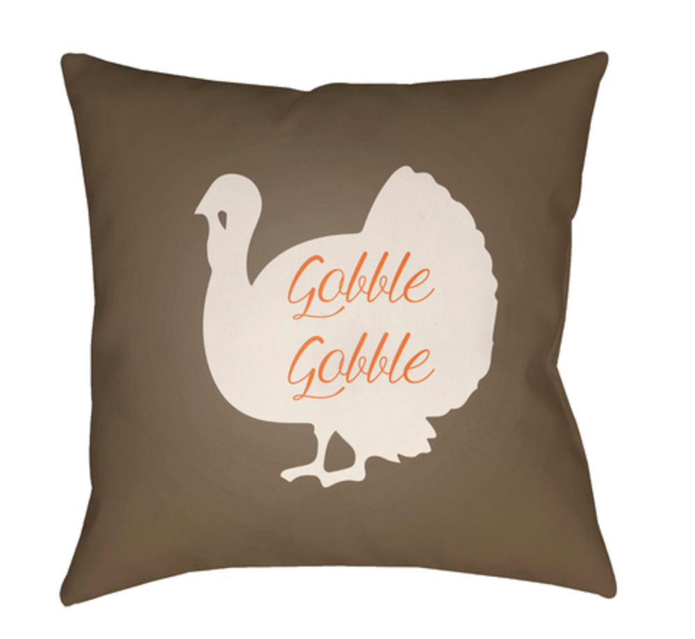TKY002-1818 Turkey Medium Throw Pillow, 18 x 18 x 4 in. - Brown, White & Orange