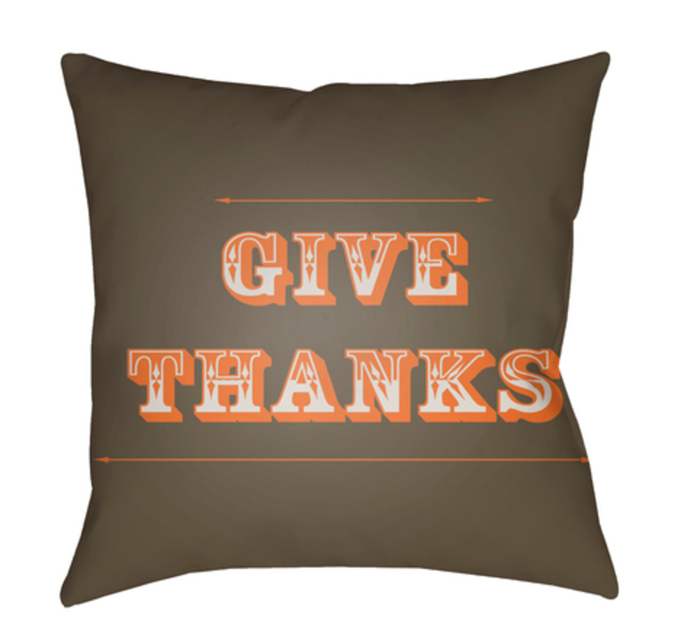 GIV004-2020 Thanks Medium Throw Pillow, 20 x 20 x 4 in. - Brown & Orange