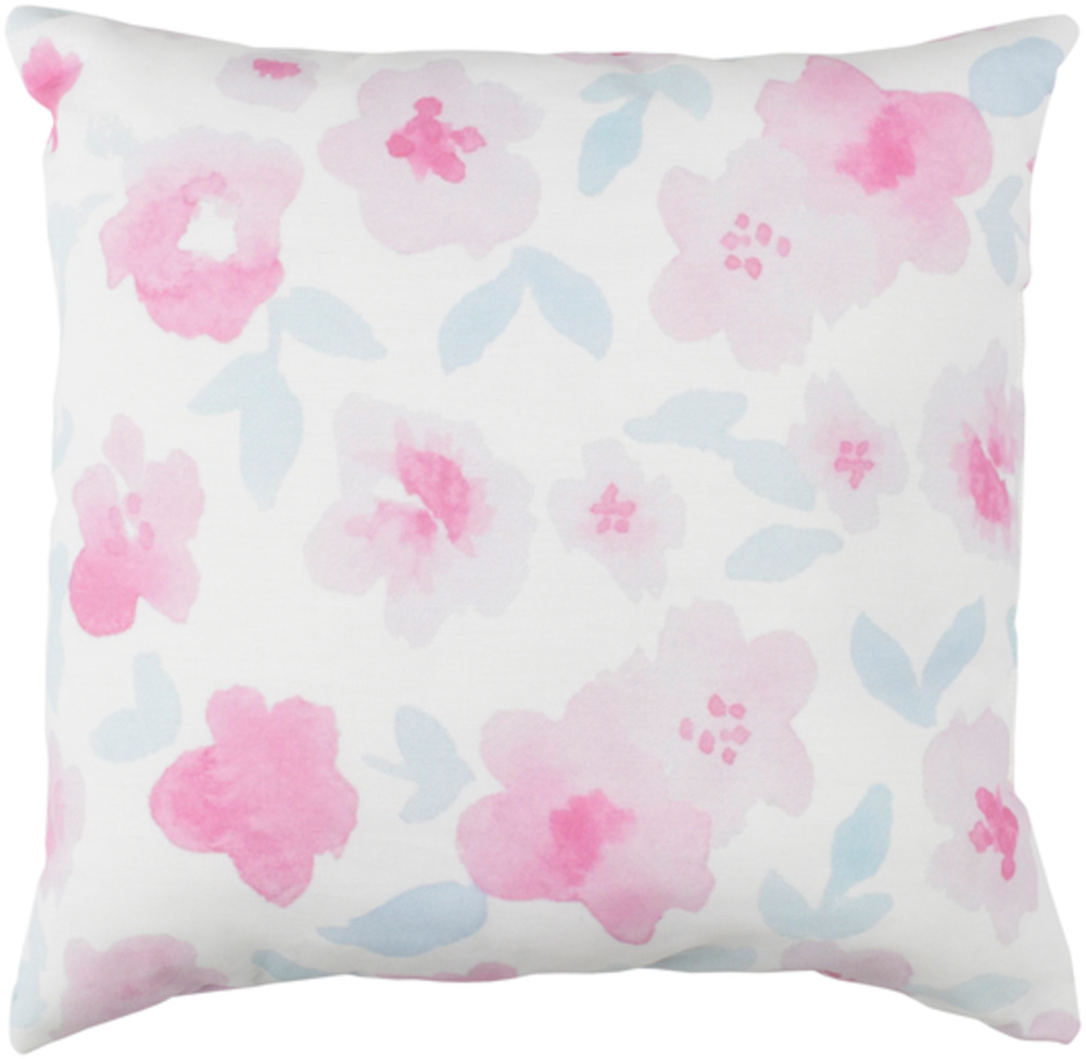 WMOM003-1818 Flowers Medium Throw Pillow, 18 x 18 x 4 in. - Neutral, Blue & Pink