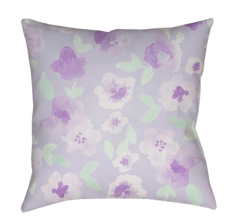 WMOM006-1818 Flowers Medium Throw Pillow, 18 x 18 x 4 in. - Purple & Green