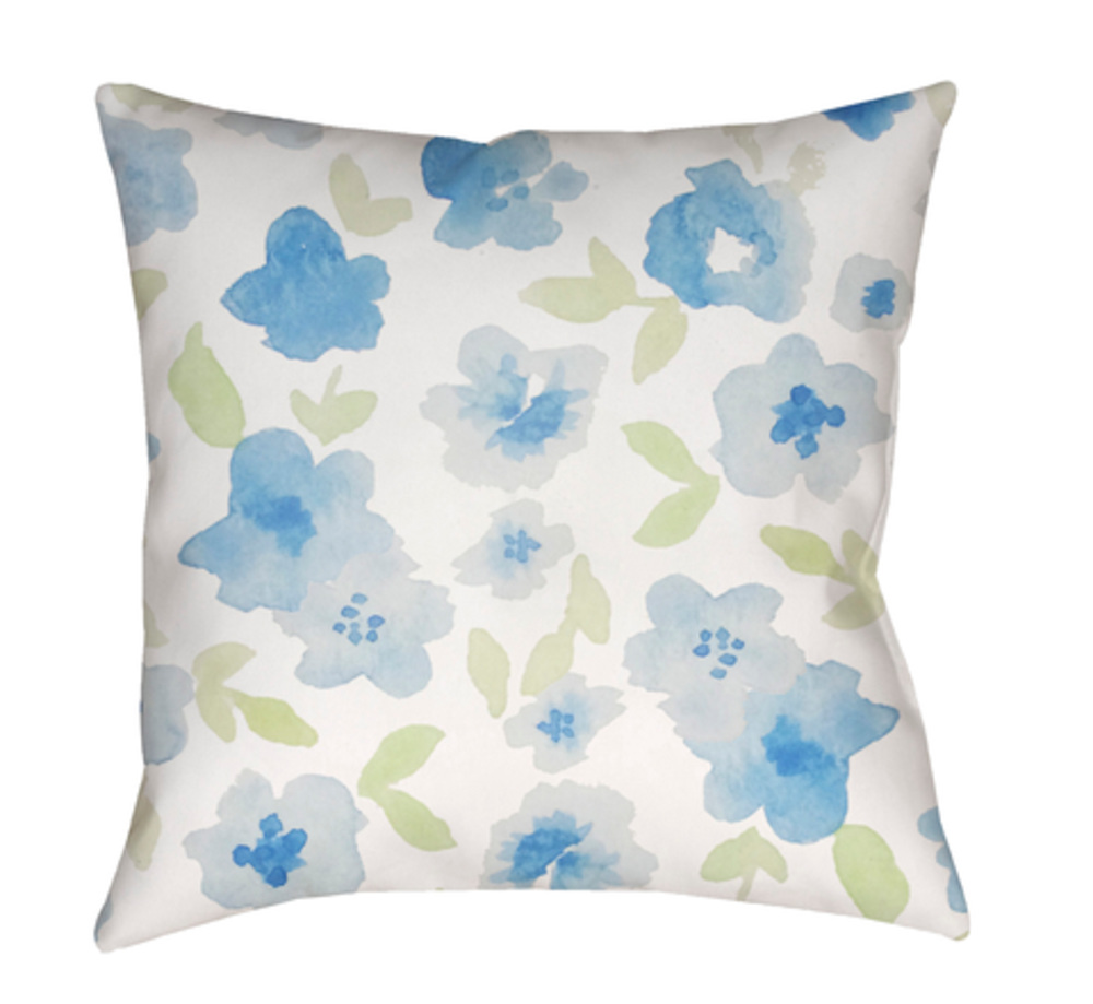 WMOM001-2020 Flowers Medium Throw Pillow, 20 x 20 x 4 in. - Neutral, Blue & Green