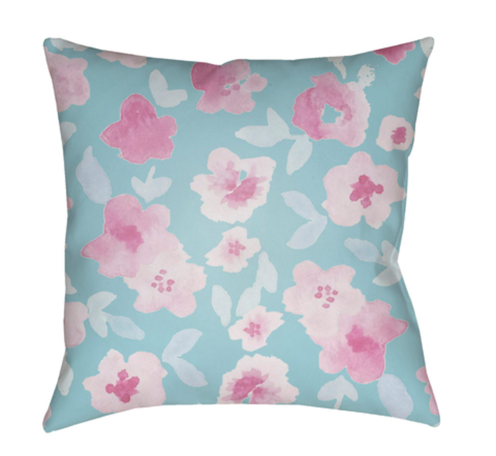 WMOM004-2020 Flowers Medium Throw Pillow, 20 x 20 x 4 in. - Blue & Pink