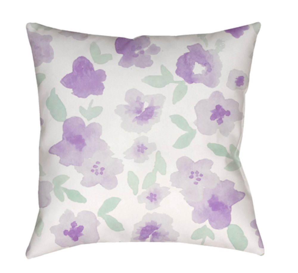 WMOM005-2020 Flowers Medium Throw Pillow, 20 x 20 x 4 in. - Purple, Neutral & Green