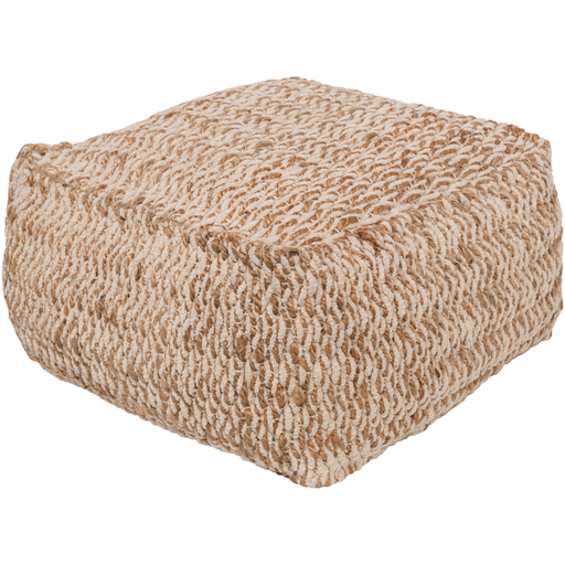 OCPF4000-202012 Oak Cove 20 x 20 x 12 in. Pouf, Ivory & Khaki -  Livabliss