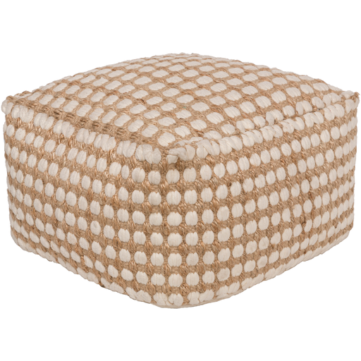 OCPF4002-202012 Oak Cove 20 x 20 x 12 in. Pouf, White & Khaki -  Livabliss