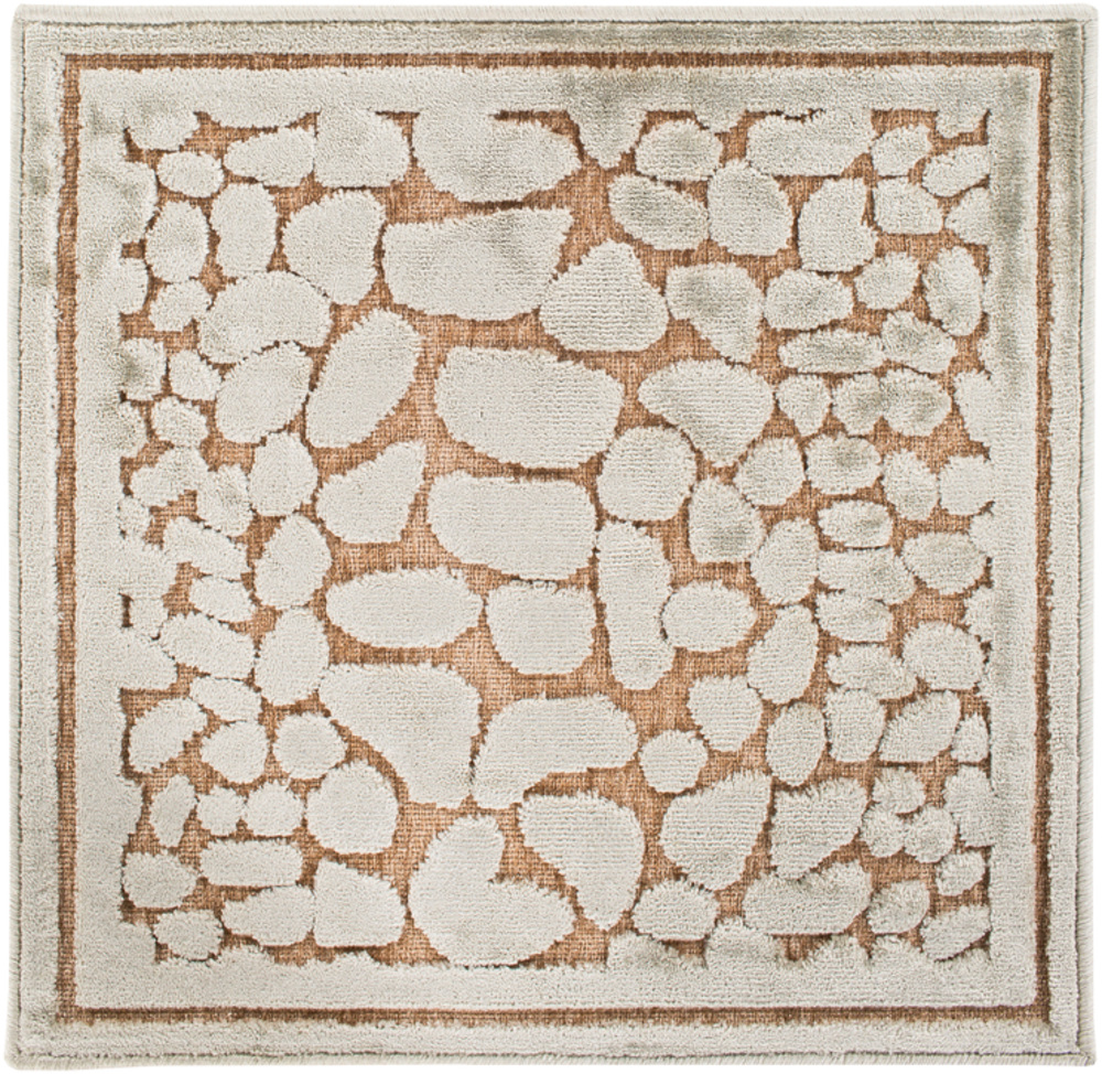 BSL7111-1616 18 in. Basilica Leather & Fur Sample Area Rug - Light Gray, Camel