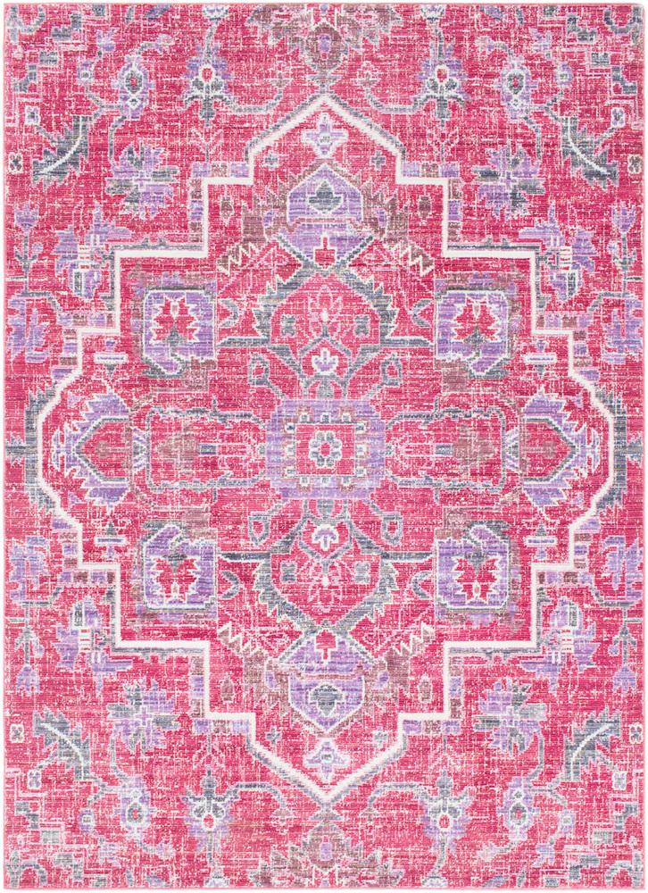GER2320-1616 18 in. Germili Updated Traditional Sample Area Rug - Bright Pink, Bright Purple & Navy