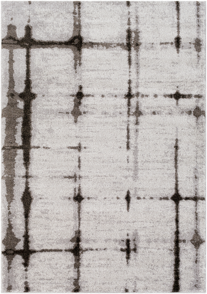 BYL1013-1616 18 in. Baylee Modern Sample Area Rug - Silver Gray, Dark Brown & Sky Blue