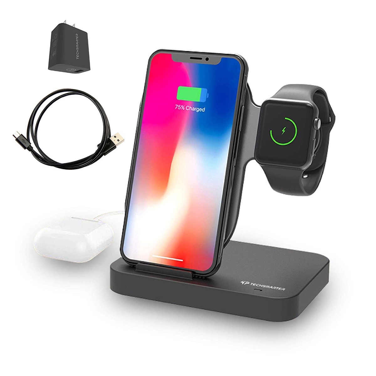 Picture of Techsmarter 2IN1QI Wireless Charging Station Dock for iPhone Plus Apple Watch Plus USB-A Port