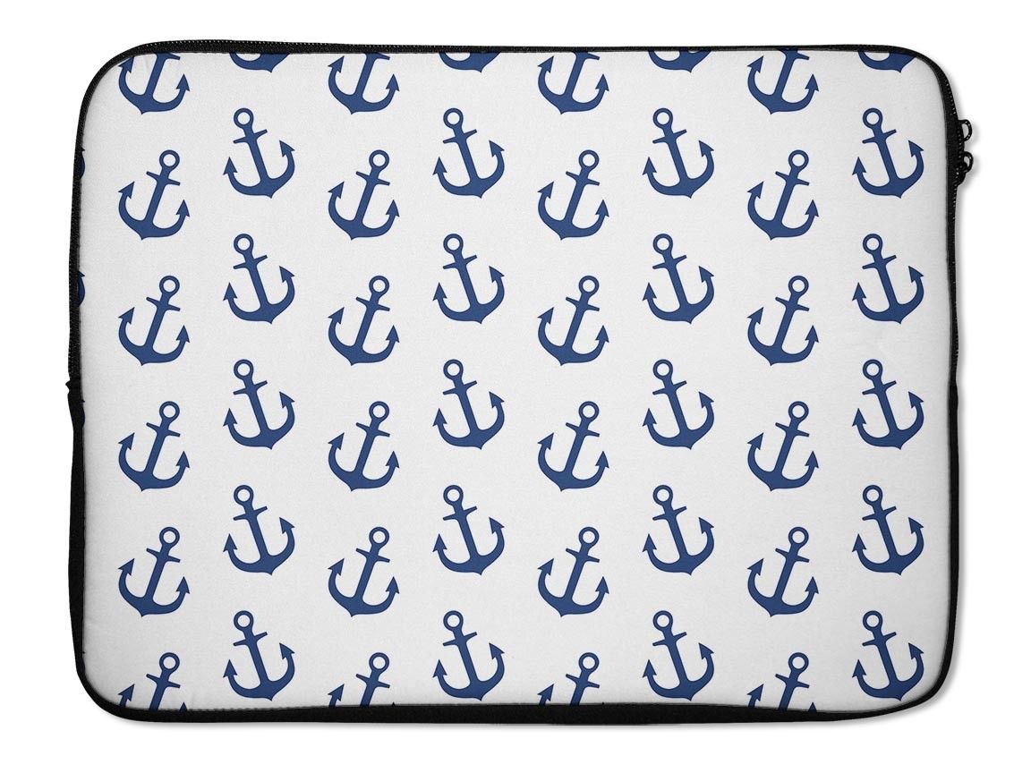 Picture of Embracecase 72368-PG 15.6 in. Ink-Fuzed Neoprene Laptop Sleeve with White & Navy Micro Anchors