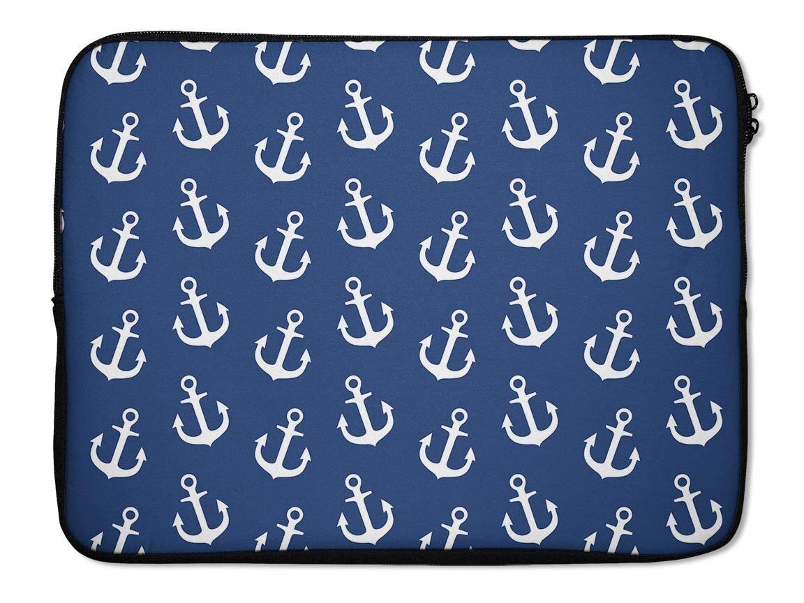 Picture of Embracecase 72381-PG 17 in. Ink-Fuzed Neoprene Laptop Sleeve with Navy & White Micro Anchors