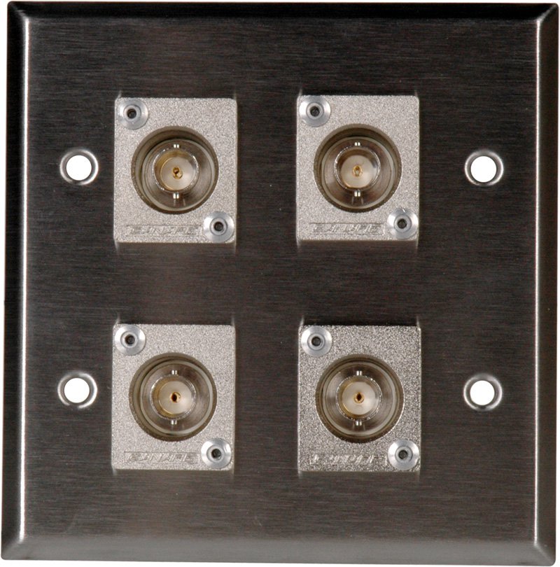Picture of TecNec WPBR-2108 2G Brass Wall Plate with 4 Canare BCJ-JRU Recessed BNC Barrels